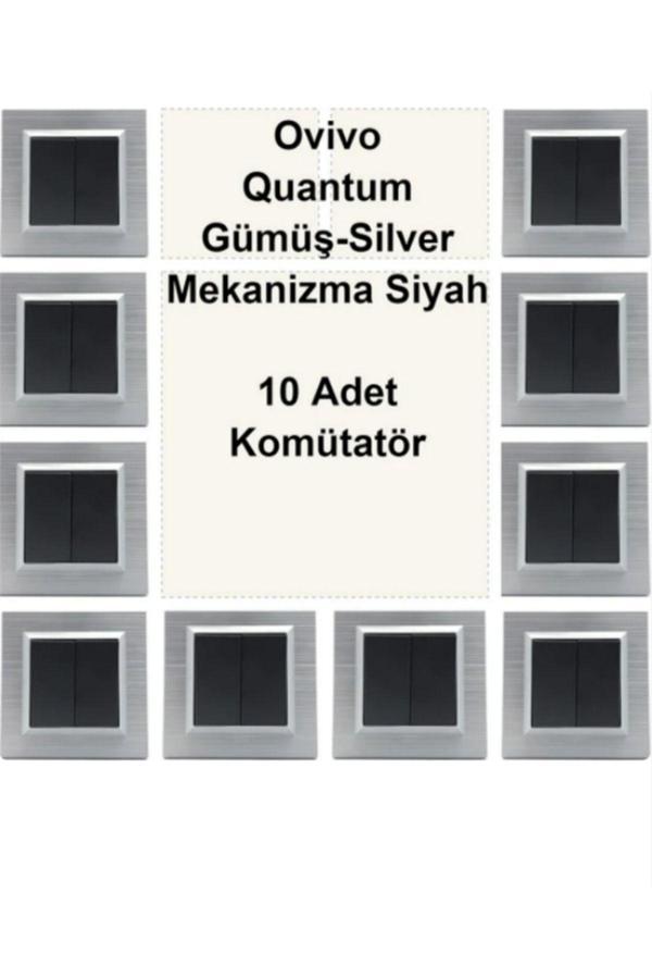 Ovivo Quantum Gümüş Çerçeve - Siyah Komütatör - 10 Adet - Image 1