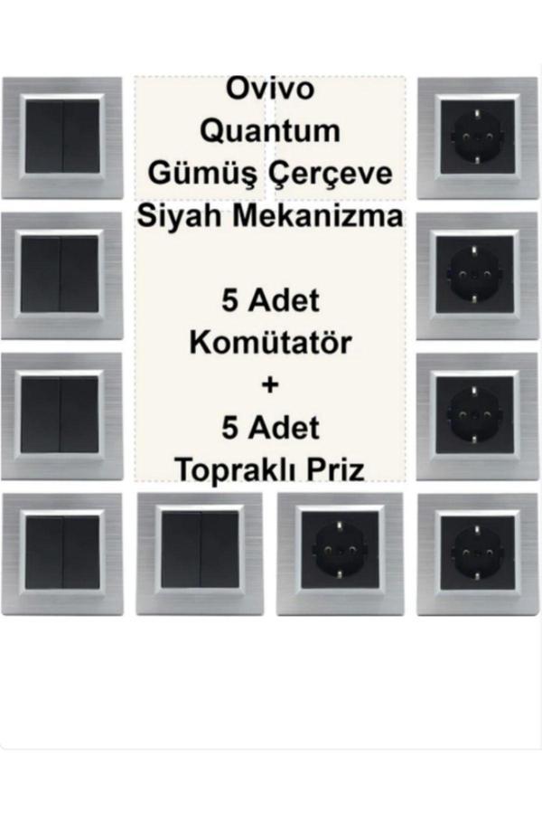 Ovivo Quantum Gümüş Set ( Priz,Komütatör) - Çerçeve Dahil - Image 1