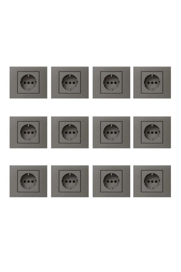 Ovivo Seldur Grano Antrasit Topraklı Priz 12 Adet Çerçeve - Image 1