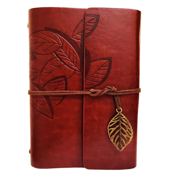 Yaprak Desenli Kahverengi Deri Defter - Image 1