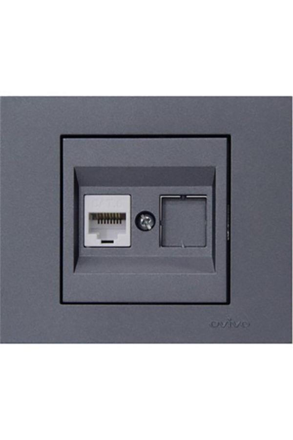 Ovivo Grano Füme Tekli Data Prizi 1*Rj45 Cat6 (İnternet Prizi) - Image 1