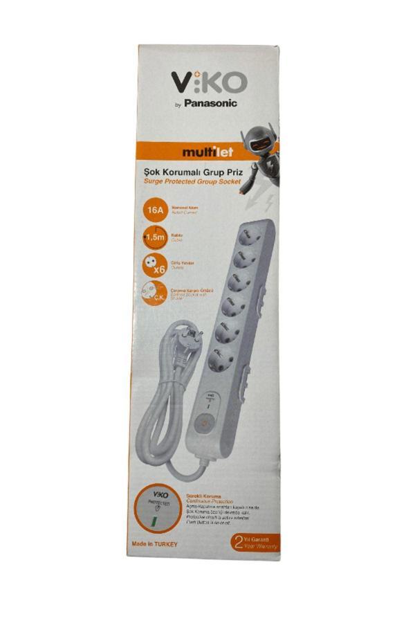 Viko 6 Lı Akım Korumalı Çocuk Korumalı Anahtarlı Priz - Image 1