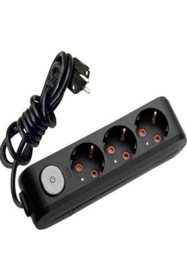 Viko Multi-Let Anahtarlı 3 Lü Priz'Li - 3 X 1,5 Ttr Kablolu - Uzatma 8 Metre Siyah - Image 1