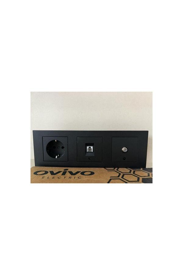 Creative Case Ovivo Grano Siyah 3 Lü Set Topraklı Priz Numeris Uydu 3'Lü Çerçeve - Image 1