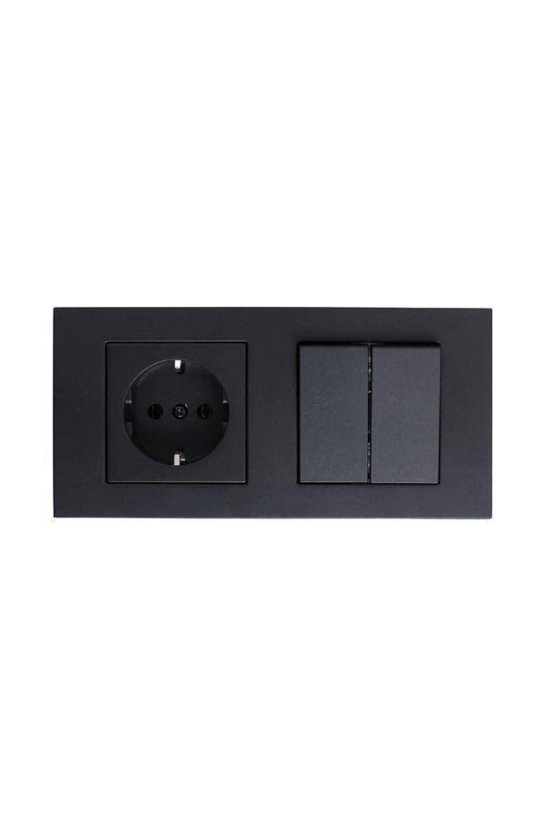 Tenda Ovivo Grano Siyah Ikili Set Topraklı Priz + Komütatör - Image 1
