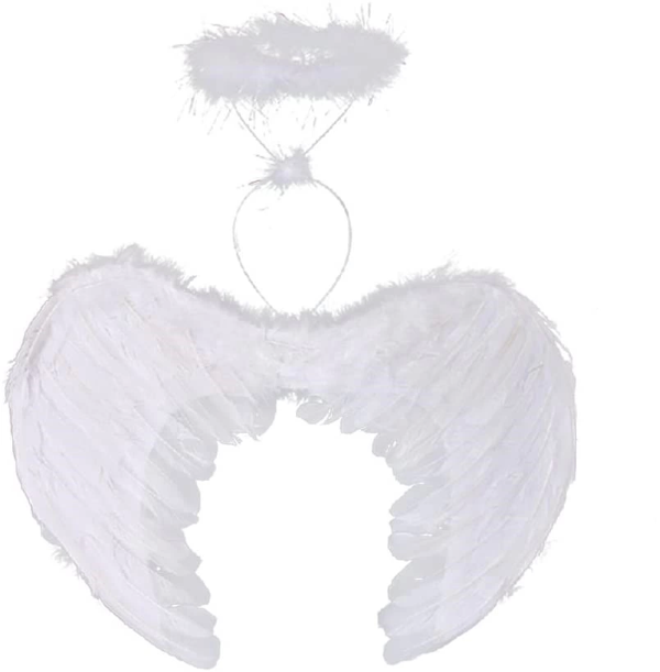 Beyaz Renkli Tüylü Bebek Melek Kanadı Ve Tacı 30x45 Cm - Image 1