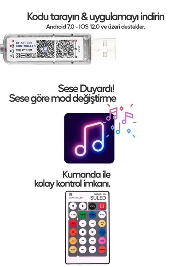 Vip Aydınlatma Vip 10 Mt Rgb Led Uzaktan Kumandalı Sese Duyarlı Bluetooth- Telefona Bağlanabilir Rgb Şerit Led - Image 1