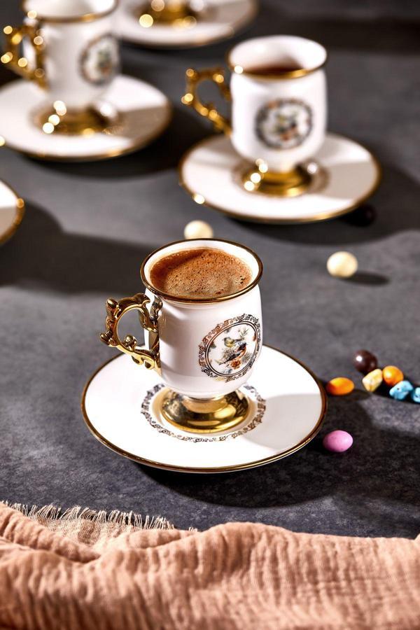 Paçi Desire Ayaklı Beyaz Yldz.Kuşlu  6 Kişilik  Kahve Fincan Takımı - Image 1