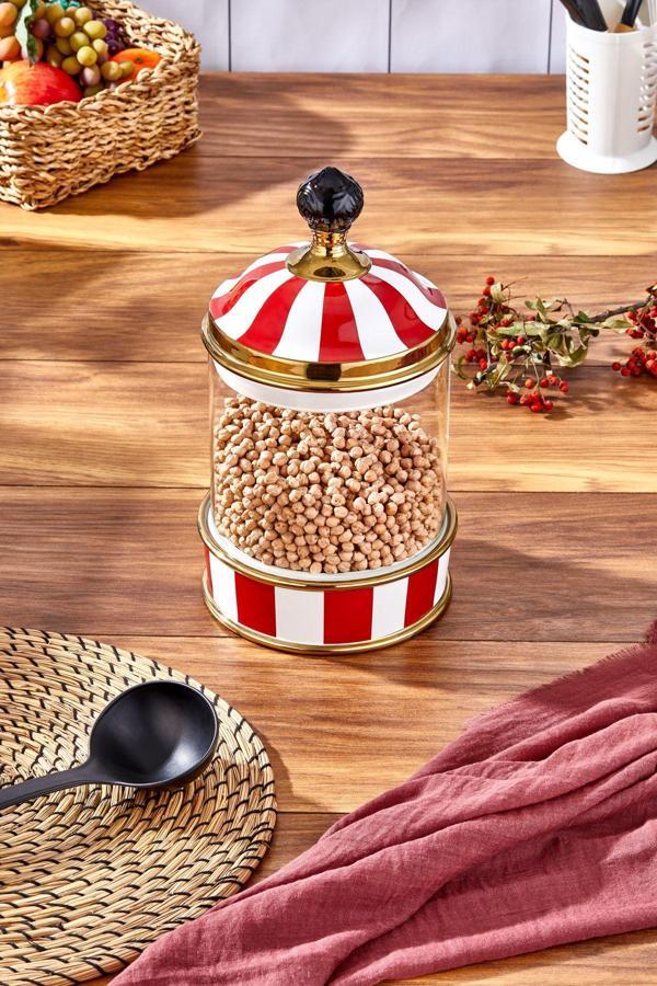 Paçi Charmes Porselen Cam Tepeli Kırmızı Beyaz Battal Boy Kavanoz 2500 Ml - Image 1