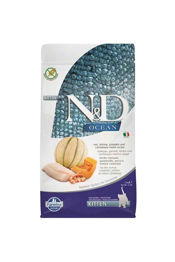 Ocean Morina Balıklı, Karidesli, Bal Kabaklı Ve Kavunlu Tahılsız Yavru Kedi Maması 1.5 Kg - Image 1