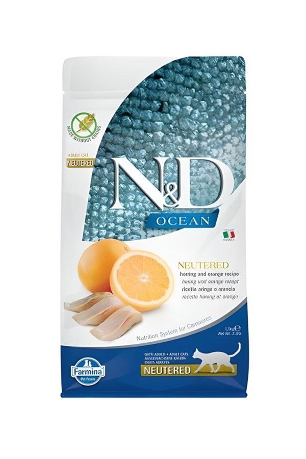 Ocean Ringa Balık&Portakal Tahılsız Kısırlaştırılmış Kedi Maması 1,5 Kg - Image 1