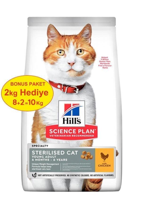 Hills Young Sterilised Tavuklu Kısırlaştırılmış Kedi Maması 8 kg +2 kg - Image 1