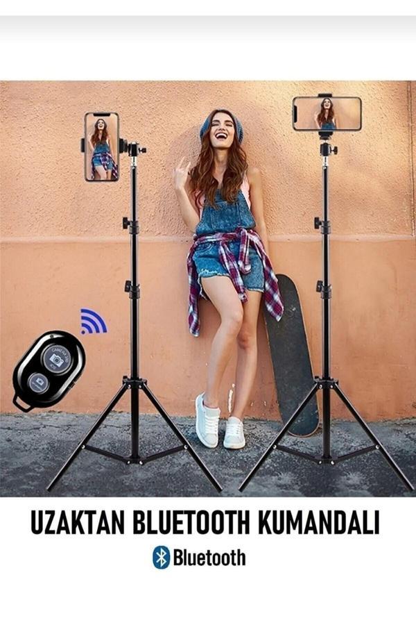 Lesgo Bluetooth Kumandalı Tripod 2.1 Metre Metal Ring Lıght Lamba Ayağı 360 Döner Başlıklı Telefon Tutucu - Image 1