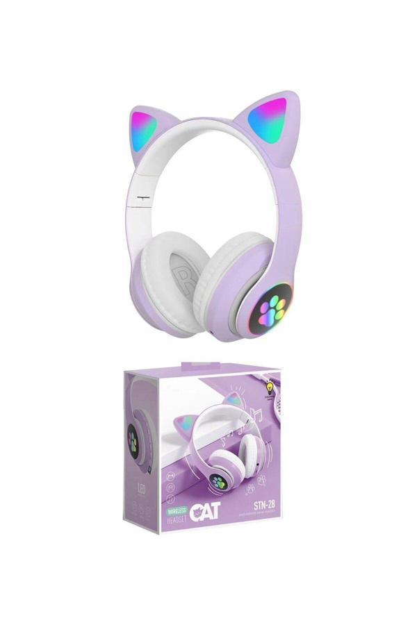 Lesgo Kablosuz Bluetooth 5.0 Led Işıklı Kedili Kulaklık Aux Hediye Tüm Telefonlara Uyumlu Stereo Hd Ses - Image 1