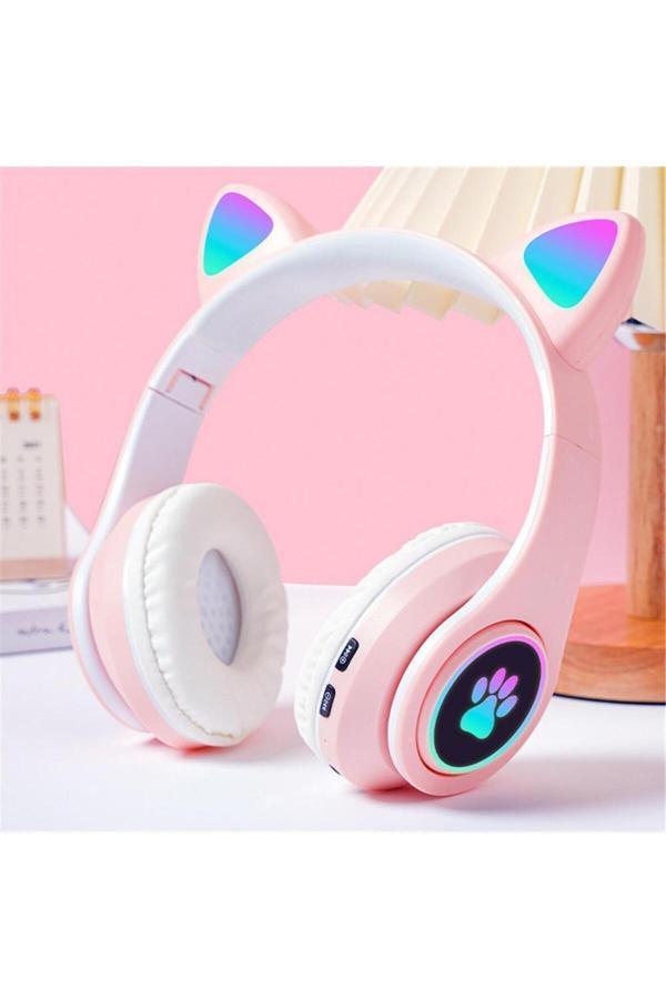 Lesgo Kablosuz Bluetooth 5.0 Led Işıklı Kedili Kulaklık Aux Hediyeli Tüm Telefonlara Uyumlu Stereo Hd Ses - Image 1