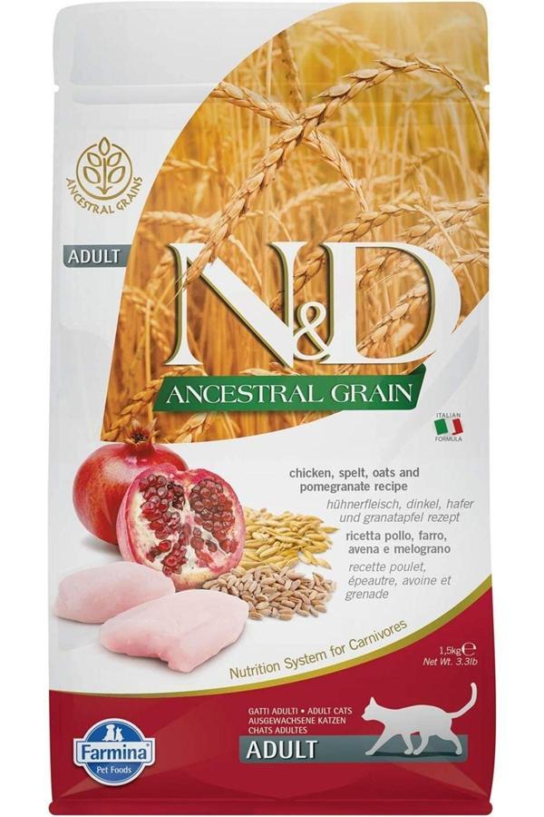 Ancestral Grain Tavuk Kılçıksız Buğday Yulaf Ve Narlı Yetişkin Kedi Maması 1.5 kg - Image 1