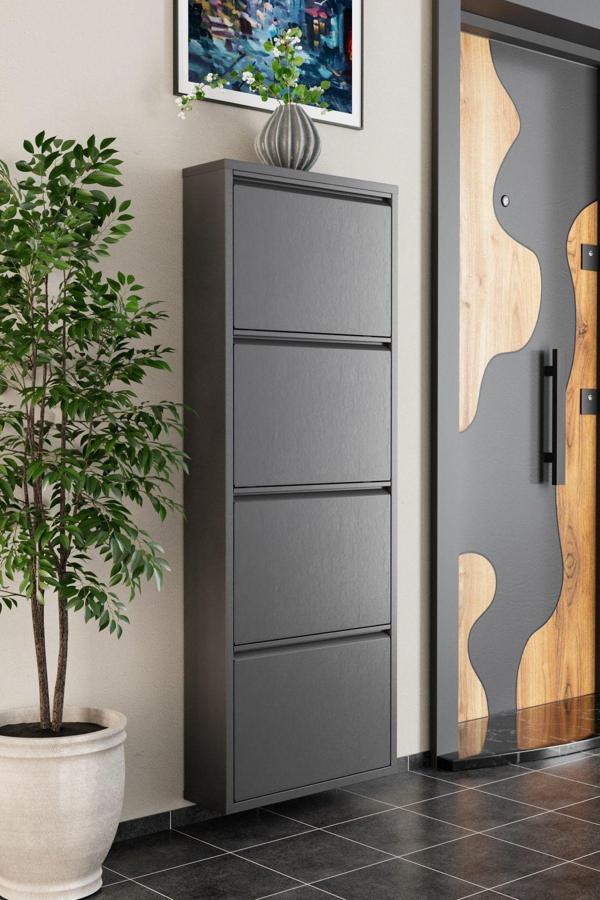 Evdemo 4 Kapaklı Metal Ayakkabılık Antrasit - Image 1