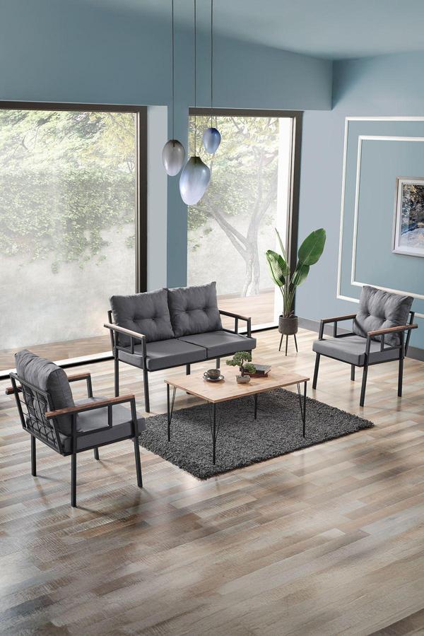 Evdemo Saye Metal Bahçe Balkon Oturma Takımı 2+1+1+Orta Sehpa Antrasit - Image 1