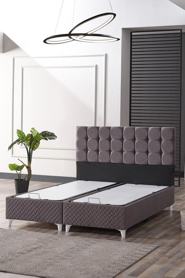 Evdemo Bengü Çift Kişilik Baza Başlık Set Gri 150*200 - Image 1