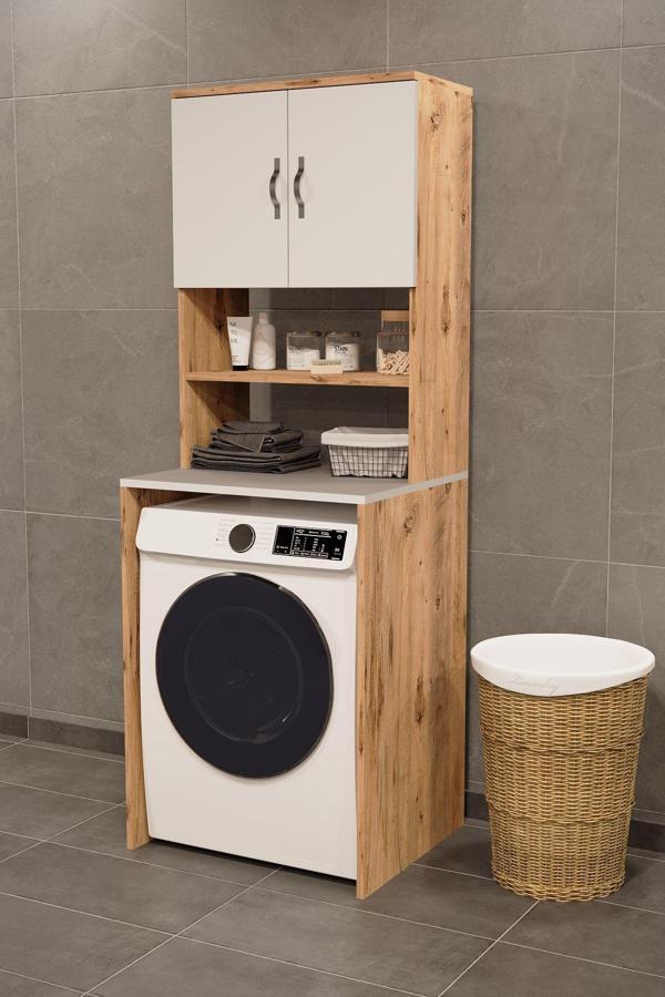 Evdemo Çamaşır Makinesi Üstü Banyo Dolabı Rafı Atlantik Çam - Image 1