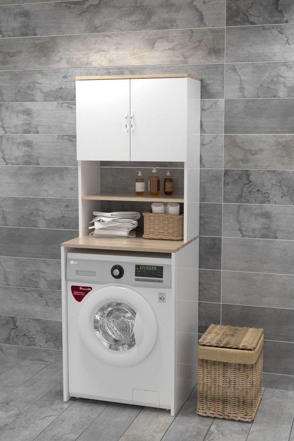 Evdemo Çamaşır Makinesi Üstü Banyo Dolabı Rafı Beyaz - Image 1