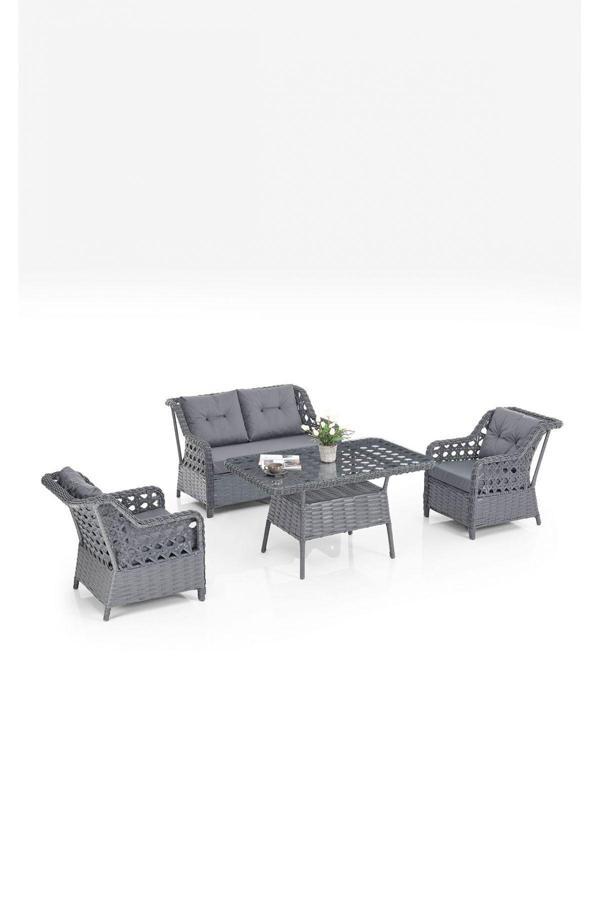 Evdemo Eren Rattan Bahçe Balkon Takımı 2+1+1 Antrasit - Image 1