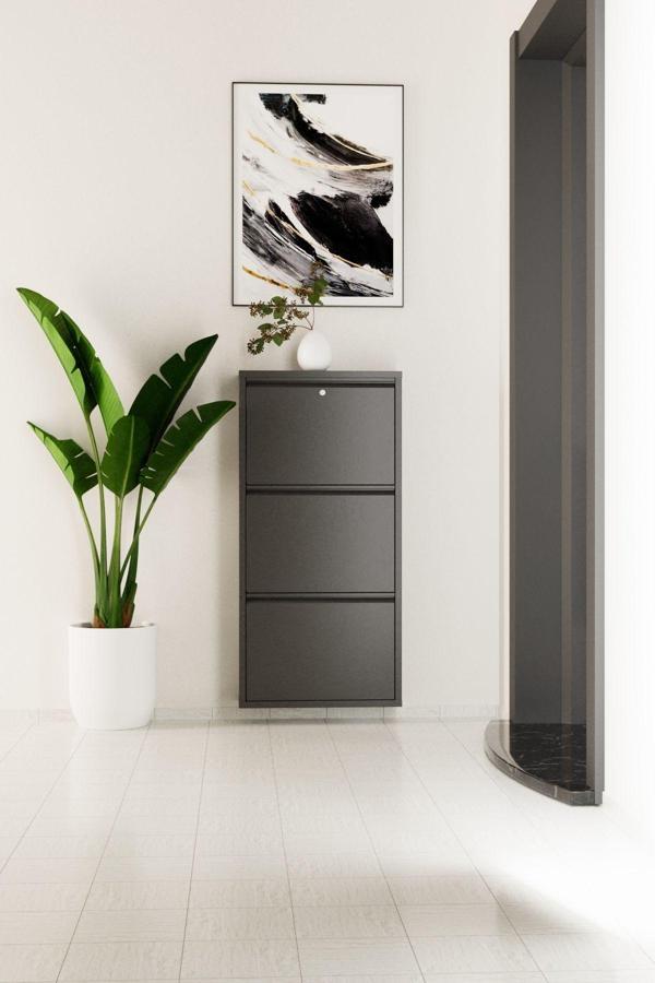 Evdemo Kilitli 3 Kapaklı Metal Ayakkabılık Antrasit - Image 1