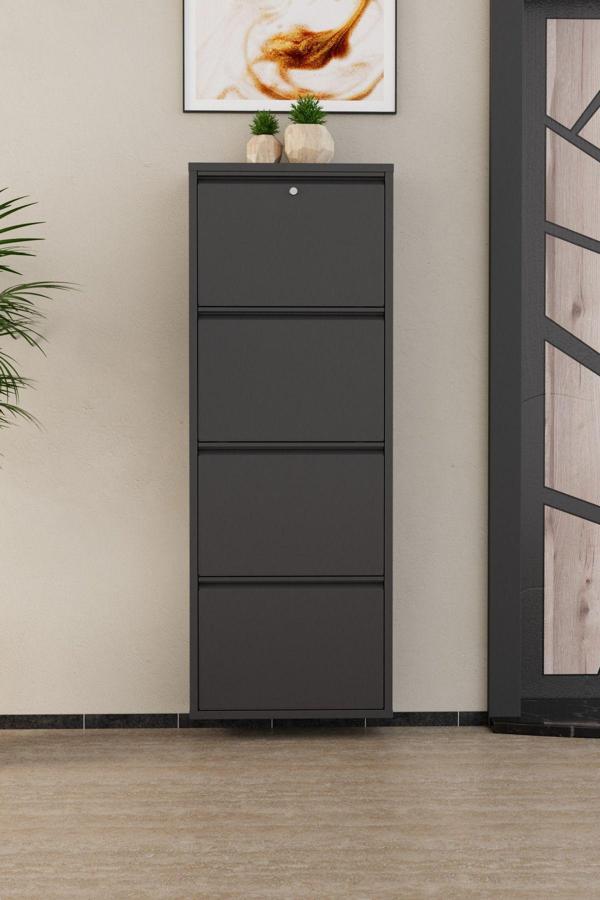Evdemo Kilitli 4 Kapaklı Metal Ayakkabılık Antrasit - Image 1