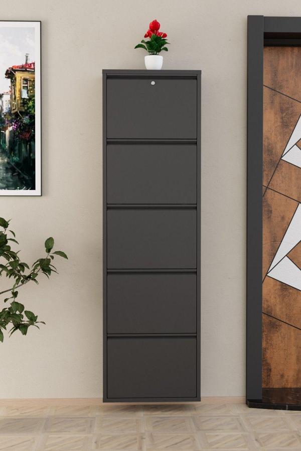 Evdemo Kilitli 5 Kapaklı Metal Ayakkabılık Antrasit - Image 1