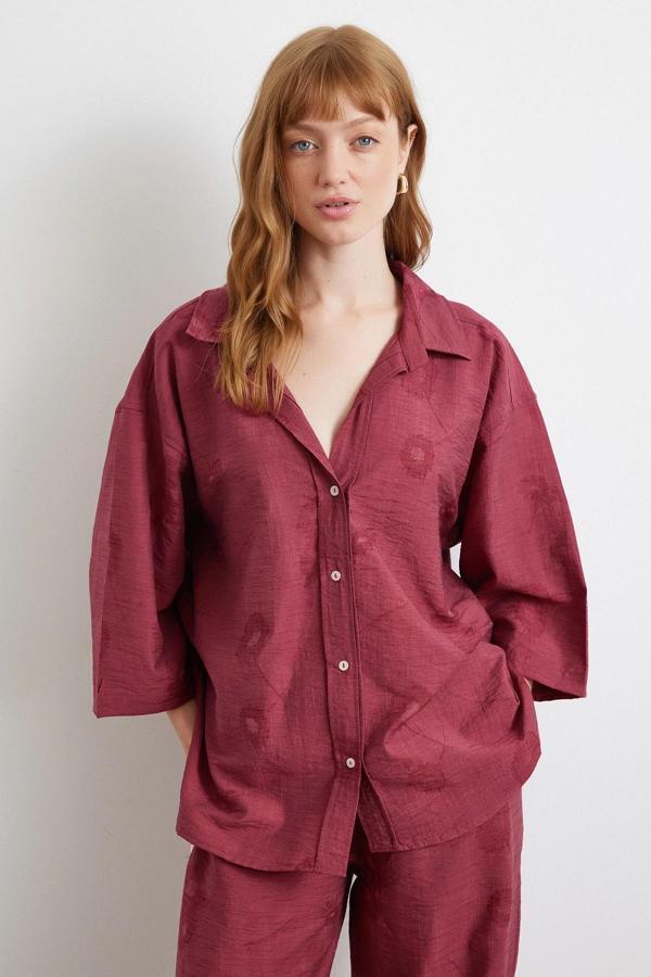 Fakir Kol Oversize Gömlek Bordo - Image 1