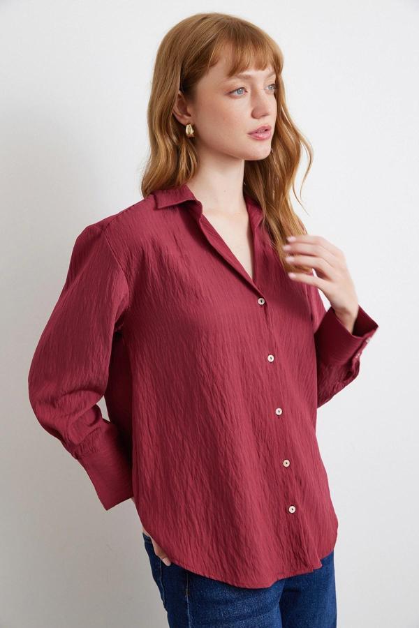 Paralel Çizgili Gömlek Bordo - Image 1