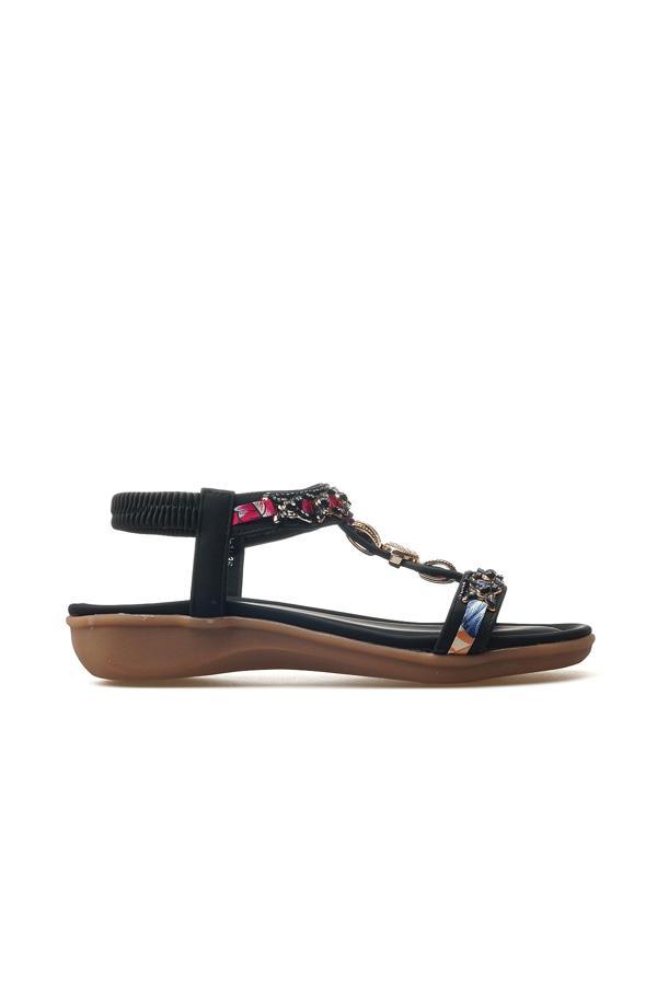 Kadın Taş Detaylı Günlük Sandalet 25y 25y150-11 Z Siyah - Image 1