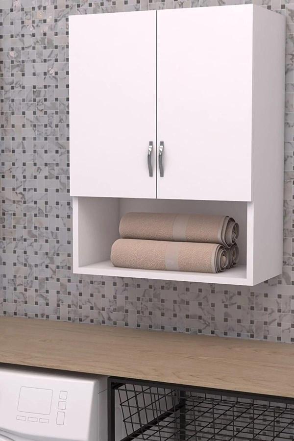 bshgülbaymobilya Banyo Duvar Dolabı Çamaşır Makinesi Üst Dolabı, Beyaz - Image 1