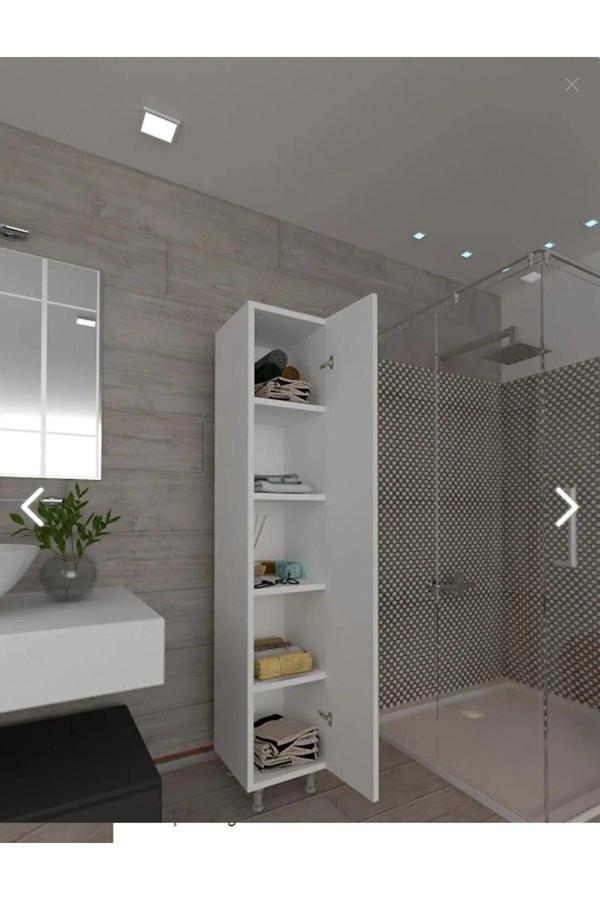 bshgülbaymobilya Tek Kapaklı 5 Raflı Çok Amaçlı Banyo Mutfak Kiler Dolabı Tek Kapılı Beyaz Erzak Dolabı - Image 1