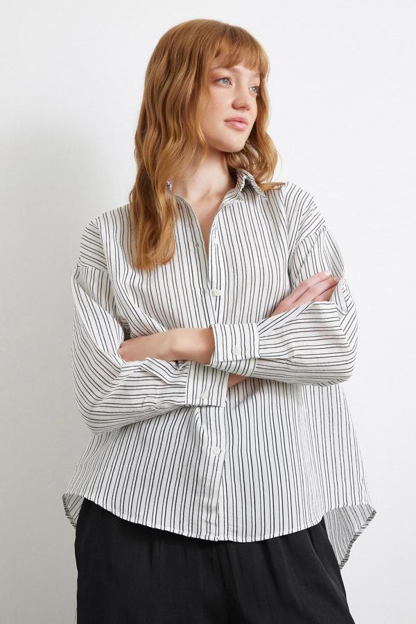 Simetrik Çizgili Gömlek Siyah - Image 1