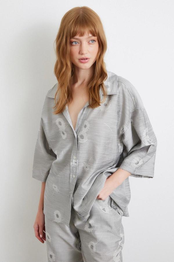 Fakir Kol Oversize Gömlek Gri - Image 1