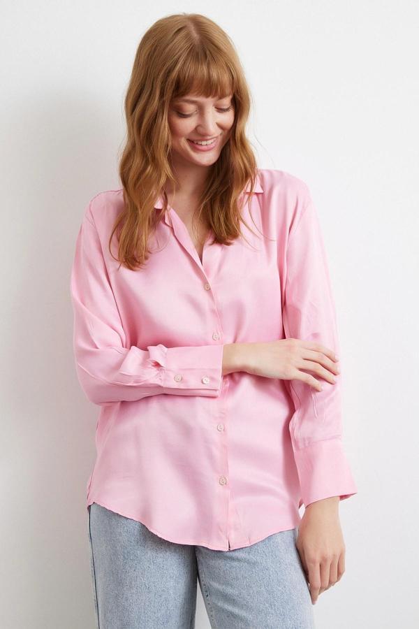 Viskon Saten Gömlek Pembe - Image 1