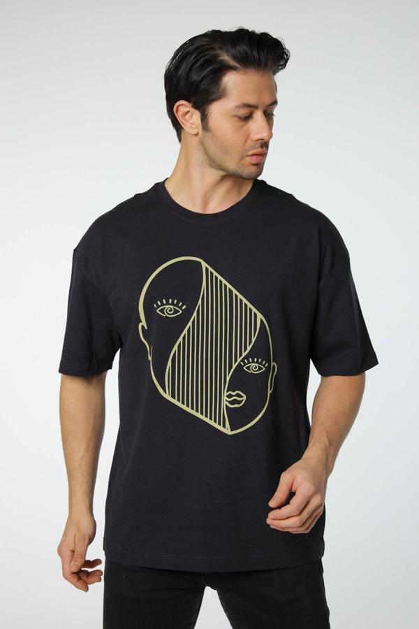 Rugatchi Oversize Tişört Baskılı Bisiklet Yaka - Image 1