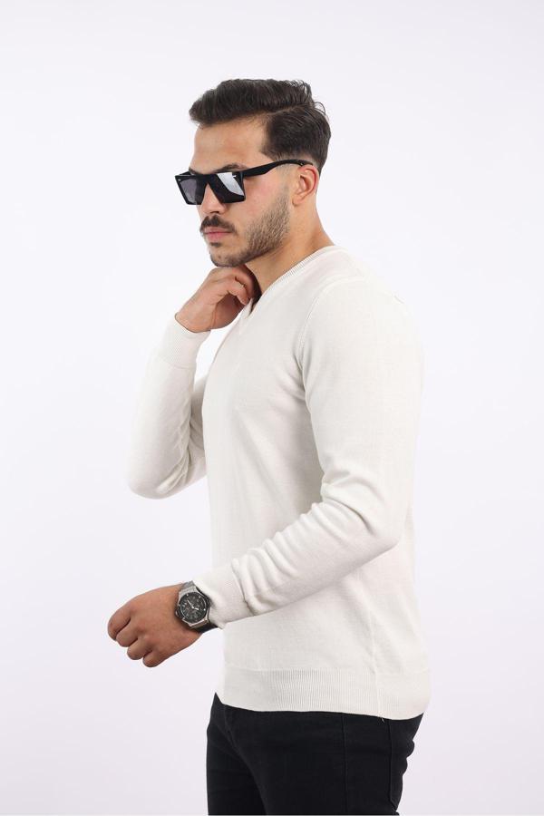 Rugatchi %100 Pamuk Tüylenme Yapmayan Standart Fit Normal Kesim V Yaka Triko Kazak - Image 1