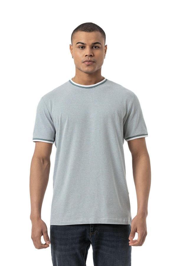 Rugatchi Yatay Çizgili Bisiklet Yaka T-Shirt - Image 1
