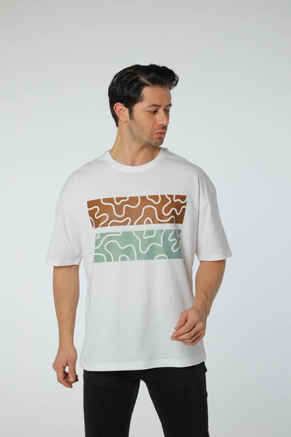 Rugatchi Baskılı Oversize Bisiklet Yaka T-Shirt - Image 1