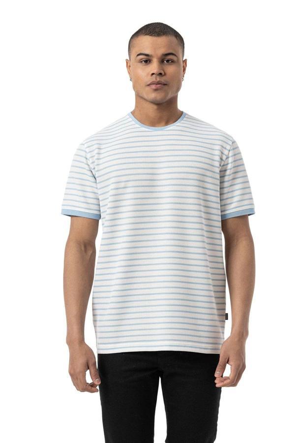 Rugatchi Yatay Çizgili Waffle Bisiklet Yaka T-Shirt - Image 1