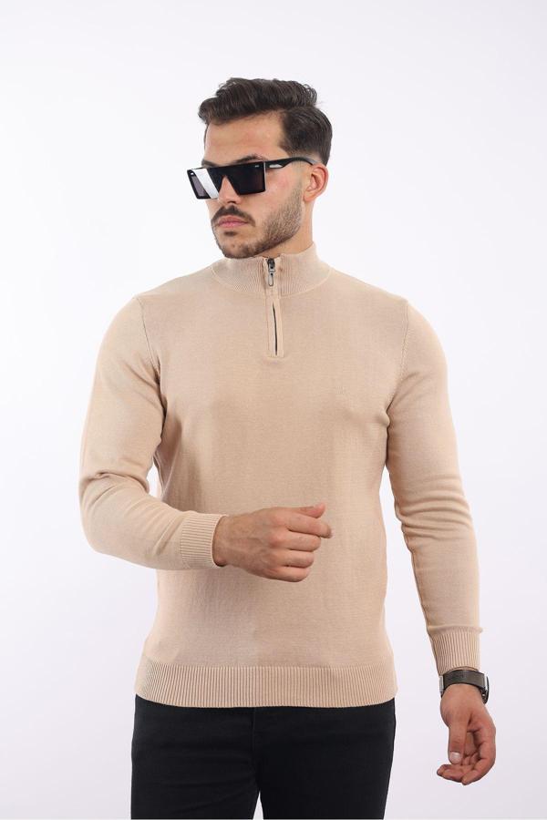 Rugatchi %100 Pamuk Tüylenme Yapmayan Yarım Fermuarlı Triko Siyah - Image 1