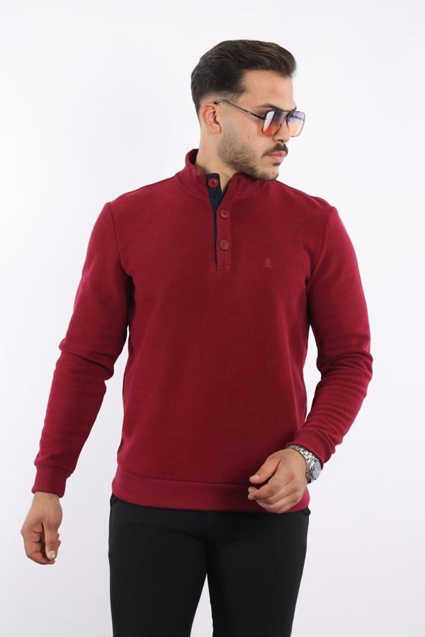 Rugatchi Pamuk Düz Selanik Dokuma Mont Yaka Sweatshirt Nefti - Image 1