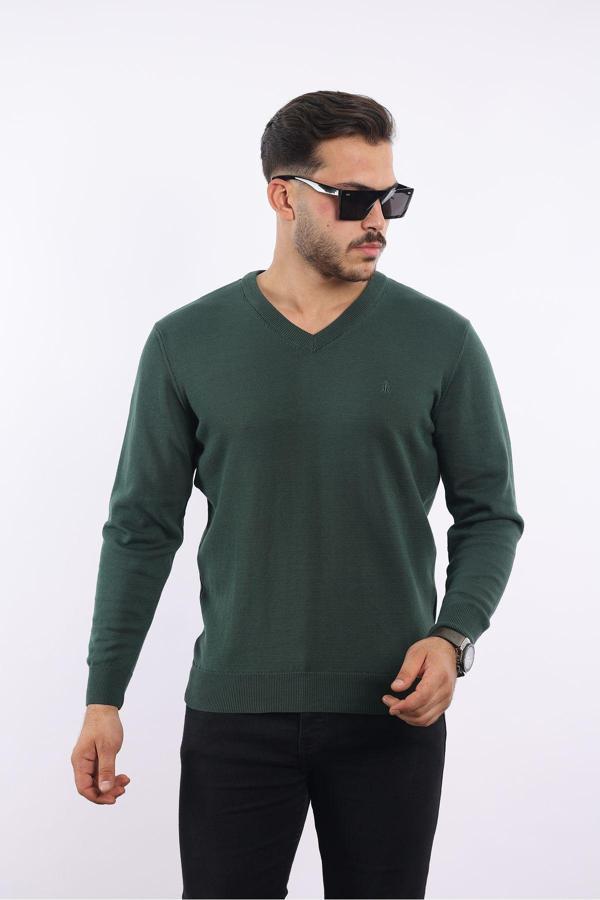 Rugatchi %100 Pamuk Tüylenme Yapmayan Standart Fit Normal Kesim V Yaka Triko Kazak - Image 1