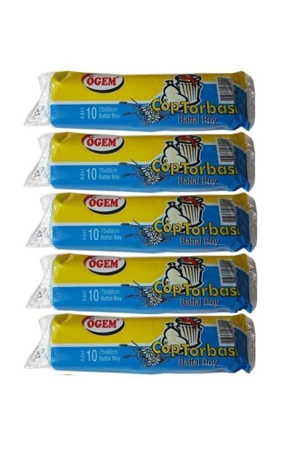 Ögem Battal Boy Çöp Poşet 75X90 Cm 70 Lt 10'Lu Rulo 5 Paket Mavi - Image 1
