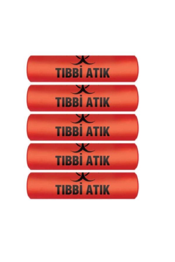 Eymarmarket Jumbo Boy Tıbbi Atık Torbası 80X110 Cm 700 Gr 10 Lu Rulo X 5 Paket = 50 Adet (Kırmızı-Siyah Baskılı) - Image 1