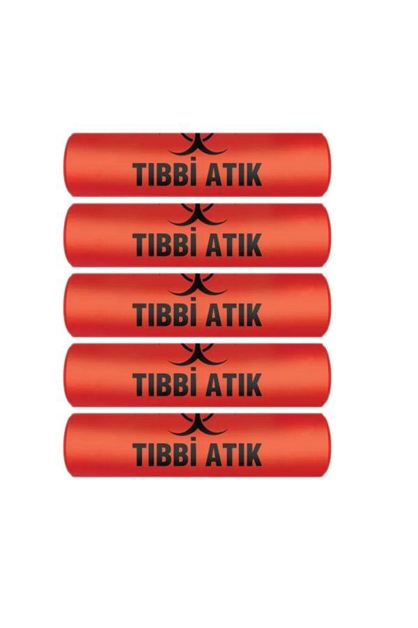 Eymarmarket Tıbbi Atık Torbası Battal Boy 75X90 Cm 400 Gr 10 Lu Rulo X 5 Paket = 50 Adet (Kırmızı-Siyah Baskılı) - Image 1