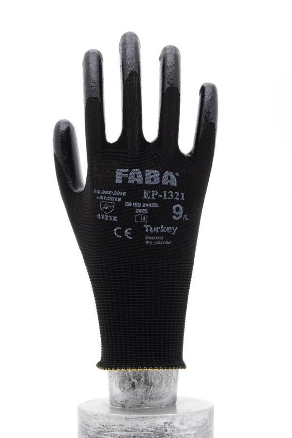 Faba EP-1321 Siyah Nitril Polyester Eldiven-XL - Image 1
