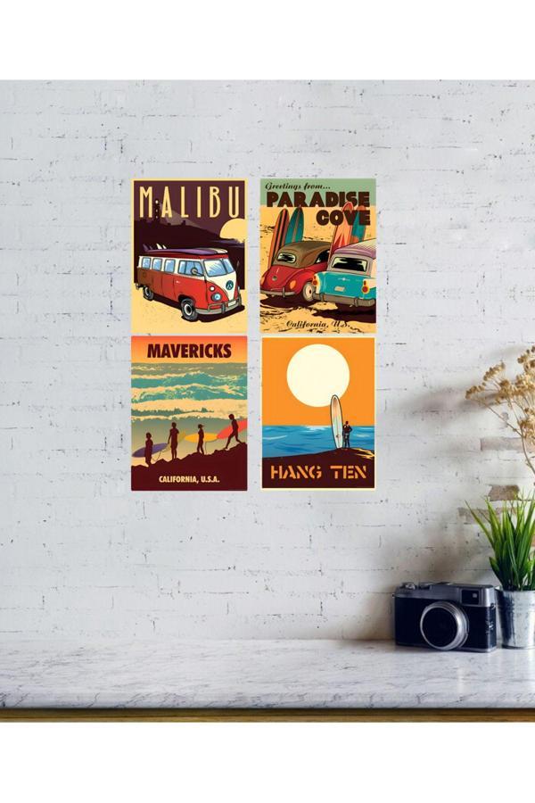 Probest Retro Ahşap 4 Lü Tablo, Estetik Duvar Mdf Ahşap Tablolar - Image 1